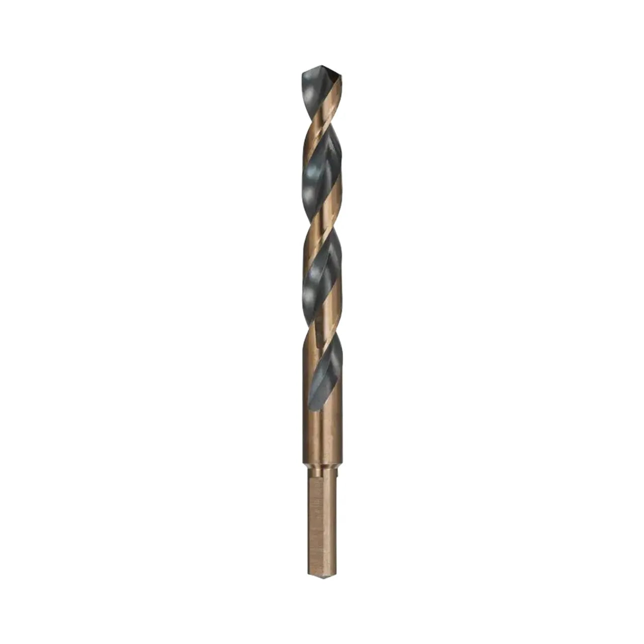 The Go Build 1/2 in. Black and Gold Split Point Drill Bit features a spiral design, split point tip, and straight shank, shown on a white background.
